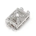 Silver multi strand jewelry clasp with rhinestone for DIY pearl necklace bracelet - 2 Rows / White