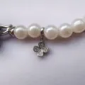 Pearl bracelet necklace clasp with diamond-paved clover pendant, elegant jewelry accessory DIY. - Tag / Silver