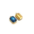 Gold stainless steel rectangle pendant with blue crystal charm jewelry accessory - Dark Blue