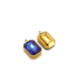 Rectangular gold stainless steel pendant with blue crystal gemstone for DIY jewelry making. - Indigo