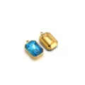 Gold plated stainless steel rectangular pendant with blue crystal - Lake Blue