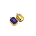 Golden stainless steel rectangle pendant charm with deep blue crystal gemstone. - Sapphire Blue