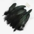 Natural rooster tail feathers for DIY craft decoration, multi-colored iridescent feathers. - Black
