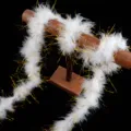 Weisse Federboa mit Goldlametta für Weihnachtsfeier DIY Dekoration Basteln 1 Meter lang. - Truthahnfeder-Boa mit Metallic-Faden / Weiß