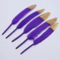 Purple gold tipped DIY goose feathers craft accessory variant, pack of five pieces for handmade decor. - Dark Purple with Gold Tips