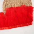 Red turkey feather trim 2 meters flat feather ribbon for costume sewing and DIY craft decor - #1 Approx. 2m