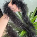 Schwarze Straußenfeder-Boa Detail, flauschiger Federstreifen Trimm für Hochzeitskleid Dekoration. - Kurz 9-11cm Heißer Stil / Schwarz