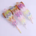 Colorful patterned craft feathers with wooden holder for DIY sewing and jewelry decoration details. - No. 1 Water Wave Pattern