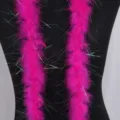 Hot pink feather boa with tinsel, decorative boa for party, apparel, holiday craft. - Rose Red