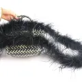 Black ostrich feather woven bag variant, double-layered fluffy feather trim for decor. - Ostrich Feather Boa 2 Meters / 2m / Black