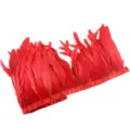 Red Rooster Feather Trim 20-25cm Dyed Fringes for Stage Costumes Apparel DIY Sewing - Bright Red