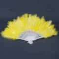 Yellow feather folding fan with white hollow handle for party dance wedding decor costume props. - Yellow Fluff Feather Fan