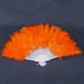 Orange feather folding fan with white plastic hollow ribs for retro party wedding decoration - Orange Fluff Feather Fan