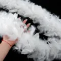 White feather boa trim with silver tinsel sparkling strips for DIY clothing and party decor craft - White with Silver Lurex