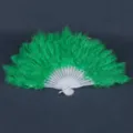 Green feather folding fan for party dance banquet wedding decoration performance props. - Grass Green Fluff Feather Fan