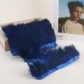 Blue feather trim ribbon, 1 meter DIY craft feather accessories for clothing and decorations. - Sapphire Blue