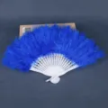Blue feather folding fan for party wedding dance props decorative feather hand fan elegant style - Royal Blue Fluff Feather Fan
