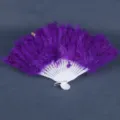 Purple Feather Folding Fan Dance Party Wedding Decorative Hand Fan with Hollow Plastic Frame - Deep Purple Fluff Feather Fan