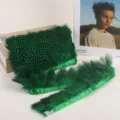 Green dotted feather trim for DIY clothing accessories, 1 meter craft feather ribbon. - Grass Green