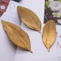 Gold leaf metal feather charms DIY jewelry findings for handmade crafts accessories 3pcs - Gold