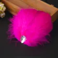 Hot pink feather hair clip with crystal teardrop, elegant children dance performance accessory. - Rose Red