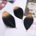 DIY craft black feathers with gold tips and metal hanging loops for jewelry making accessories - Black With Gold Ends
