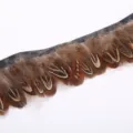 Brown pheasant feather trim ribbon for DIY craft sewing clothing decoration accessories SKU item. - Rooster Tail Feather Trim 1m