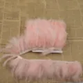 Pink feather trim ribbon fluffy turkey feathers for DIY crafts clothing decor 1 yard - Champagne