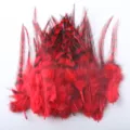 Red barred chicken feather DIY craft accessories for dream catchers clothing and jewelry decor - Cyan-Black Tip Bright Red (10-15cm)