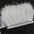 White ostrich feather trim fringe ribbon for DIY clothing dress cuffs decoration craft accessories. - White