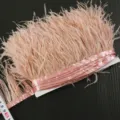 Pink ostrich feather trim ribbon fringe for DIY crafts, sewing, dress and garment decor. - 007 Bean Paste