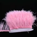 Pink ostrich feather trim ribbon for DIY handmade clothing skirt cuffs and craft decoration. - 005