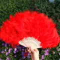 Eventail en plumes rouges danse spectacle de scène accessoire epais duveteux pliable - Rouge Vif