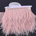 Pink ostrich feather trim ribbon DIY handmade craft apparel dress skirt cuffs 8-10cm - 009