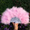 Éventail en plumes duveteuses roses pour danse et spectacle, accessoire délicat pour défilé de mode - Rose