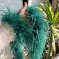 Dark green ostrich feather boa trim fluffy DIY clothing accessory collar cuff decoration. - Dark Green, Short Double Layer, Dense