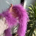 Purple ostrich feather trim boa for DIY apparel, clothing cuffs, and collar decoration. - Purplish Pink (Short Double-Layered High Density)