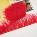 Red ostrich feather trim fringe ribbon for sewing crafts, DIY apparel decoration, and party costumes. - 40