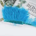 Ribete de flecos de plumas de avestruz con cinta azul brillante accesorio de ropa DIY - 46