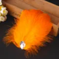 Orange feather hair clip with crystal rhinestone for girls party performance accessory - Orange