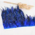 Blue and black feather trim fringe ribbon for DIY clothing craft sewing and costume decor. - Sapphire Blue