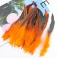 Colorful rooster feathers with clips for DIY crafts, accessories, and pet toys making. - Orange (approx. 100pcs)