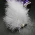 White feather hair clip with pearl rhinestone accent, elegant dance performance headwear accessory. - Style No. 16 (Faux Fur with Gemstones)