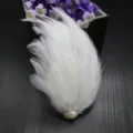 White feather hair clip with pearl rhinestone accent for women and girls party stage wear. - Style No. 9 (Neck Feathers with Gems)