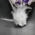 White feather hair clip rhinestone satin flower hair accessory for women girls party dancing - Style No. 13 (Pointed Feathers with Ribbon Flowers)