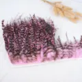 Pink and brown feather trim fringe ribbon for clothing accessories and DIY handmade crafts decor. - Pink