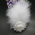 White feather hair clip with fabric flower, perfect for children dance performance hair accessory. - Style 22 (Fluff + Large Flower)