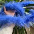 Blue ostrich feather boa variant, fluffy feather trim for DIY clothing, costume cuffs collar. - Medium Blue (Short Single Layer High Density)