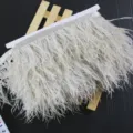 Grey ostrich feather trim ribbon for DIY crafts, clothing decoration, skirt and cuff accents. - 025 Silver Grey