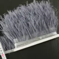 Grey ostrich feather trim for DIY crafts, clothing hems, and fashion accessories 8-10cm - 027 Grey